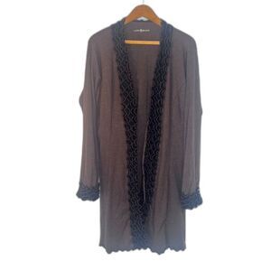 Laura Hlavac Ruffled Trim Longline‎ Cardigan Open Front Cotton Blend Size Large